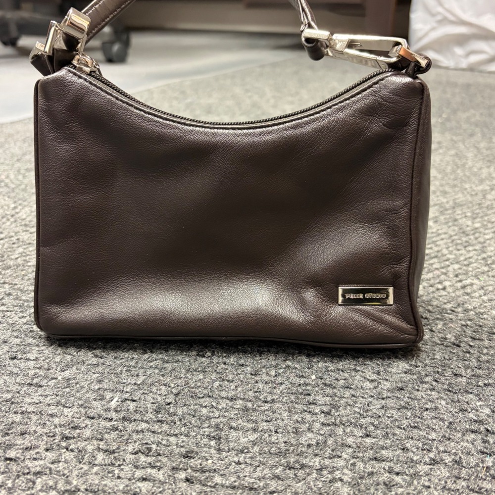 Pelle Studio Brown Leather Baguette Shoulder Bag Silver Hardware Y2K Minimalist